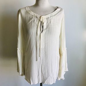 NWOT‎ Ellen Tracy Stripe Cream Bell Sleeve Top Blouse Large